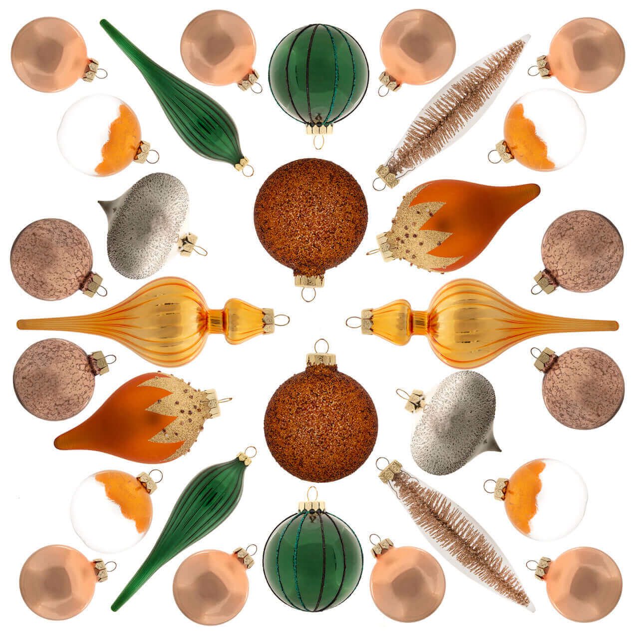 Conjunto de enfeites de vidro natural com 30 peças (laranja queimado, verde) edição limitada