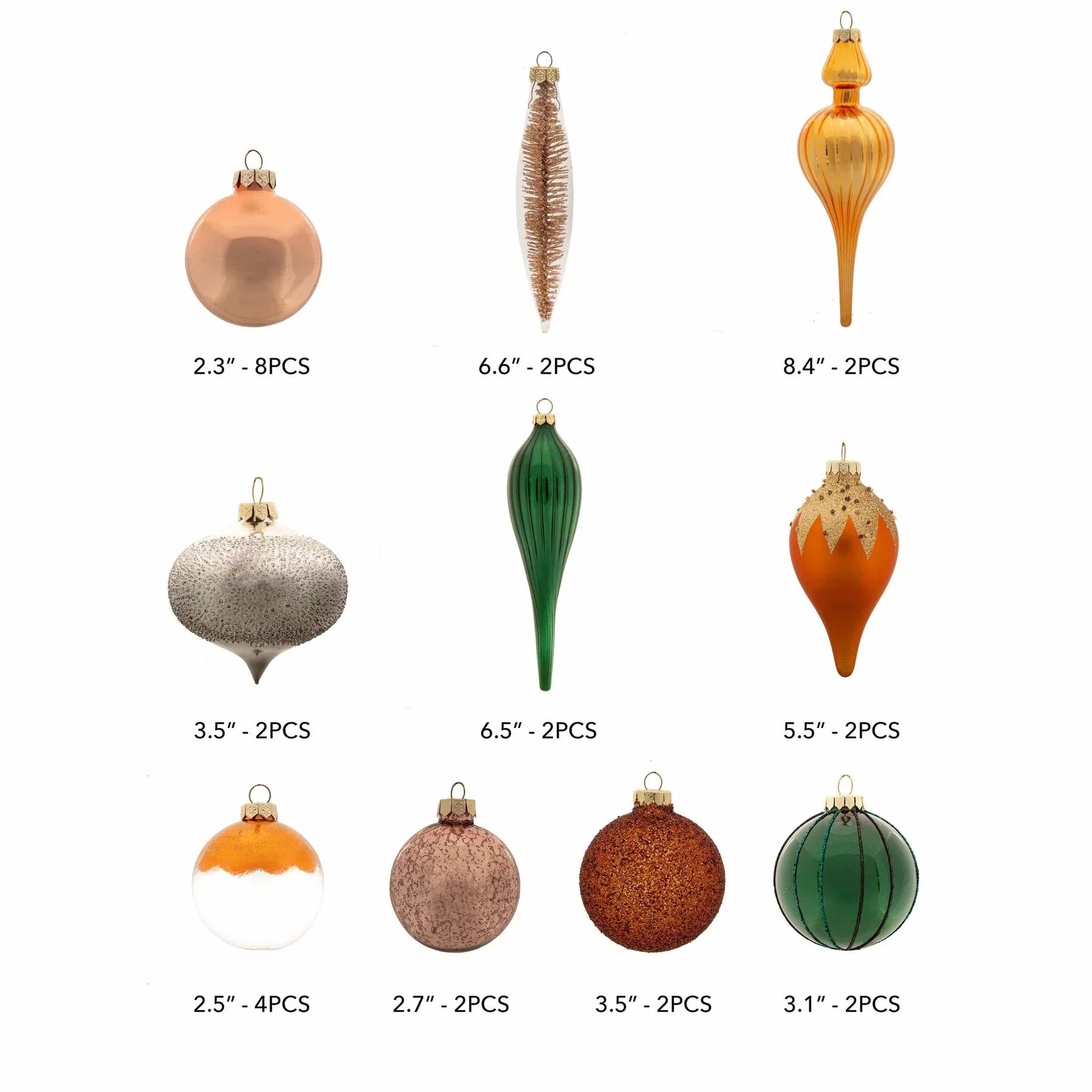 Conjunto de enfeites de vidro natural com 30 peças (laranja queimado, verde) edição limitada