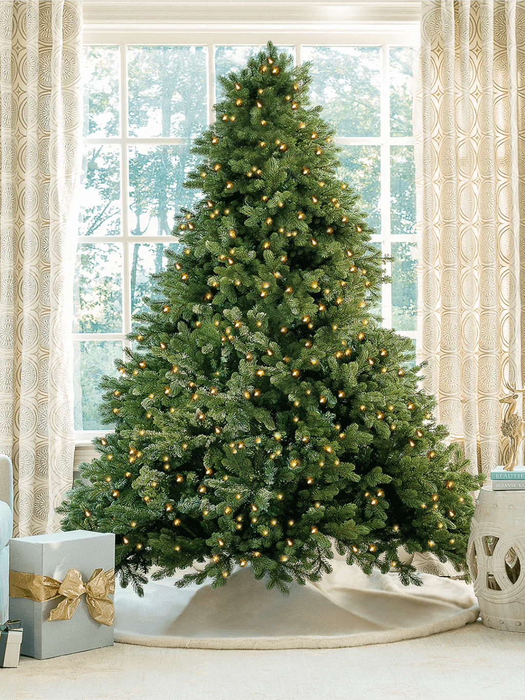Árvore de Natal artificial de abeto cipreste de 6,5 pés com 1000 luzes LED brancas quentes e multicoloridas
