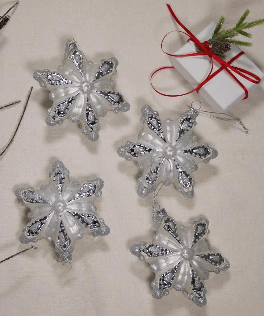 Enfeite de vidro em forma de floco de neve (pacote com 4)