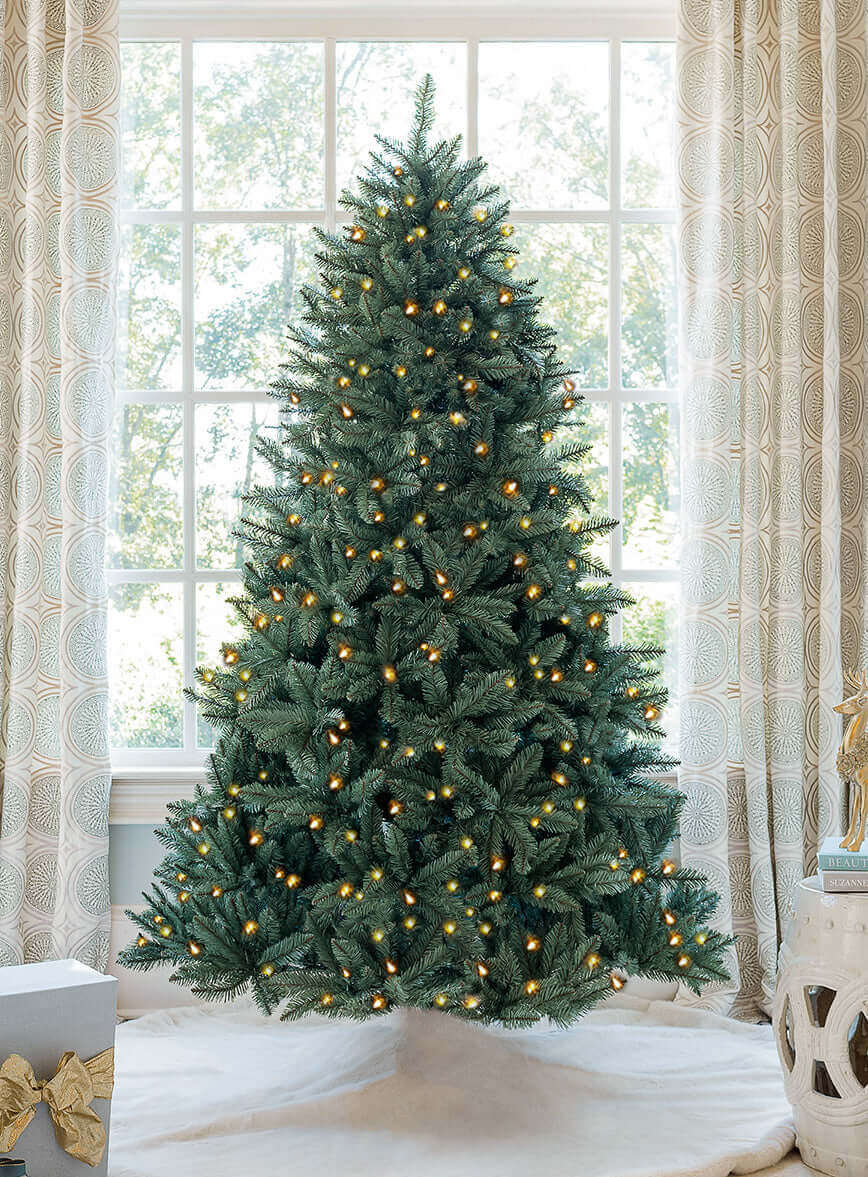 Árvore de Natal artificial de abeto azul Tribeca de 7 pés com 550 luzes LED brancas quentes