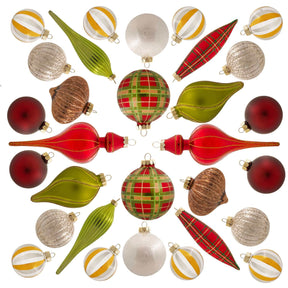 Conjunto de enfeites de vidro tradicionais de 30 peças (vermelho - verde) edição limitada